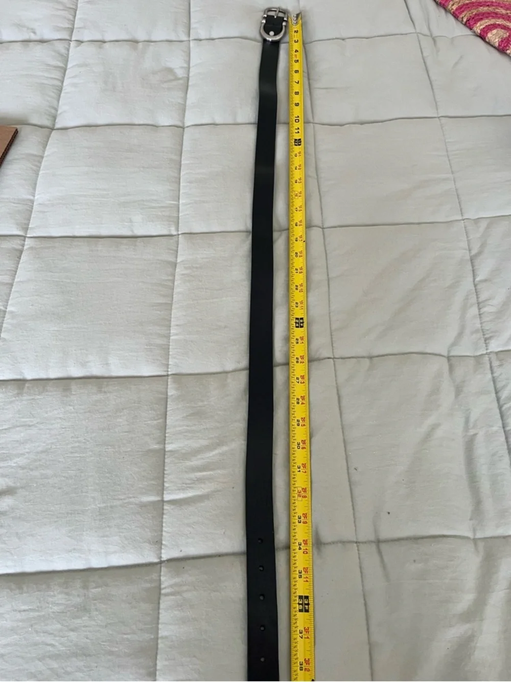 Italian Black Leather Belt with Silver Double O-Ring Buckle size 30